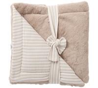 Couverture Luxe fausse fourrure angora et gaze rayé galet (70 x 100 cm)