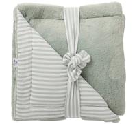 Couverture Luxe Fausse Fourrure Angora Et Gaze Rayé Vert De Gris (70 X 100 Cm) Vert De Gris, Blanc 75X100