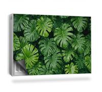 Couverture Magnétique 90x60 cm Facile à Installer Protège et Décore Cache Radiateur Anti-poussière Tapis Design pour Radiateurs - Feuilles de Jungle épaisses, Vert Chaud
