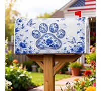 Couverture magnétique de boîte aux lettres à motif de pattes - Style rustique vintage - Fleur et papillon - Bleu - Pour décoration de jardin et terrasse - 53,3 x 64,9 cm