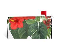 Couverture magnétique de boîte aux lettres avec feuilles de végétation et fleurs d'hibiscus, taille standard, 53,3 x 45,7 cm, couverture décorative pour boîte aux lettres de jardin, cour, extérieur
