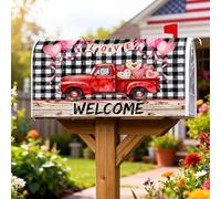 Couverture magnétique de boîte aux lettres de camion rouge, pour Saint-Valentin, cœurs rustiques, ballons, Saint-Valentin, décoration de porche, 53,3 x 64,5 cm