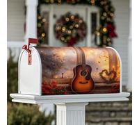 Couverture magnétique de boîte aux lettres de guitare, notes de musique romantiques et rustiques, fleurs d'automne marron pour décoration de jardin, cour, 53,3 x 64,9 cm