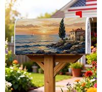 Couverture magnétique de boîte aux lettres motif paysage marin, bateau à voile rustique, coucher de soleil d'été, bleu pour décoration de jardin, 45,7 x 53,3 cm