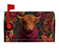 Couverture magnétique de boîte aux lettres motif vache Highland, fleurs rustiques, feuilles, vert automne, pour décoration de porche, 53,3 x 64,9 cm