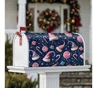 Couverture magnétique de boîte aux lettres pour décoration extérieure de cour avec chapeaux de Père Noël, sucre d'orge, sucettes, bleu marine, 45,7 x 53,3 cm