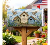 Couverture magnétique de boîte aux lettres pour maison ou jardin, motif oiseaux de campagne, fleurs printanières, bleu, 45,7 x 53,3 cm