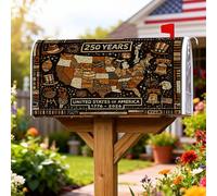 Couverture magnétique pour boîte aux lettres avec carte - Cloche patriotique festive - Feux d'artifice - 250e anniversaire - Noir - Pour décoration de cour avant - 53,3 x 64,9 cm