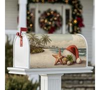 Couverture magnétique pour boîte aux lettres avec chapeau de Père Noël, étoile de mer, palmiers, décoration extérieure de cour, rouge, 53,3 x 64,9 cm