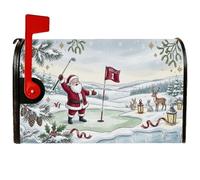 Couverture magnétique pour boîte aux lettres avec citation de Noël Père | Thème golf, boîte aux lettres, paysage d'hiver, animaux de la forêt, accents de gui, décoration extérieure