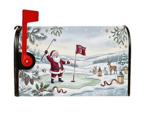 Couverture magnétique pour boîte aux lettres avec citation de Noël Père | Thème golf, boîte aux lettres, paysage d'hiver, animaux de la forêt, accents de gui, décoration extérieure