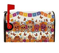 Couverture magnétique pour boîte aux lettres Day of The Dead Sugar Skull | Fleurs de souci, couvercle de boîte aux lettres, papillons monarques, bannières en papier Picado, art mexicain traditionnel