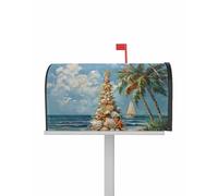 Couverture magnétique pour boîte aux Lettres de Noël, Motif océan, Taille Standard 53,3 x 64,8 cm, Coquillage, étoile de mer, Sapin de Noël, Palmier, Bleu Ciel, décoration pour Jardin, Cour, Maison,