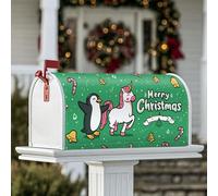 Couverture magnétique pour boîte aux lettres de Noël motif pingouin - Motif cheval magique et canne à sucre d'orge - Vert - 45,7 x 53,3 cm