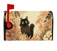 Couverture magnétique pour boîte aux lettres en forme de chat, feuilles rustiques, fleurs d'automne marron pour décoration de porche, 53,3 x 64,9 cm