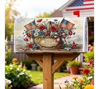 Couverture magnétique pour boîte aux lettres en forme de panier, drapeaux rustiques patriotiques, fleurs, anniversaire, rouge, décoration de jardin extérieur, 45,7 x 53,3 cm
