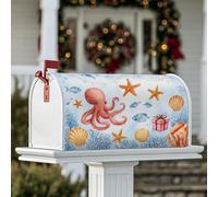 Couverture magnétique pour boîte aux lettres en forme de pieuvre, motif nautique et fantaisie, étoile de mer et poisson, bleu d'été, pour décoration de jardin, terrasse, 53,3 x 64,9 cm