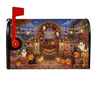 Couverture magnétique pour boîte aux lettres Halloween citrouilles fantôme | Fantômes amicaux, emballages de boîte aux lettres, chats noirs, guirlande lumineuse lumineuse, arche en pierre