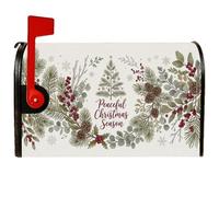 Couverture magnétique pour boîte aux lettres Motif branches de pin 53,3 x | Aquarelle Botanical Art, couvercle de boîte aux lettres, baies rouges, pommes de pin, typographie de script, verdure d'hiver