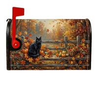 Couverture magnétique pour boîte aux lettres Motif chat 53,3 x 63,5 cm | Feuilles d'automne vibrantes, couvercle de boîte aux lettres, clôture en bois rustique, citrouilles, atmosphère extérieure