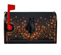 Couverture magnétique pour boîte aux lettres Motif cheval noir 45,7 x 53,3 | Portrait de cheval noir, enveloppes de boîte aux lettres, feuillage d'automne, citrouilles de récolte
