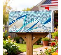 Couverture magnétique pour boîte aux lettres motif étoile de mer, motif vagues côtières d'été en zigzag bleu pour décoration de cour avant, 45,7 x 53,3 cm