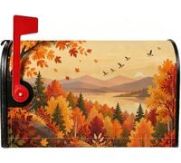 Couverture magnétique pour boîte aux lettres Motif forêt d'érable 53,3 x | Paysage pittoresque, enveloppes de boîte aux lettres, oies en vol, feuillage d'automne, vue sur le lac de montagne