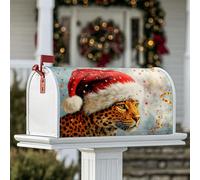 Couverture magnétique pour boîte aux lettres motif léopard, chapeau de Père Noël, étoiles, décoration extérieure rouge, 45,7 x 53,3 cm