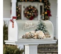 Couverture magnétique pour boîte aux lettres motif ours polaires, cadeaux de Noël festifs pour décoration de pelouse, 53,3 x 64,9 cm, blanc