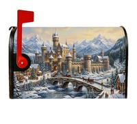 Couverture magnétique pour boîte aux lettres Motif paysage d'hiver 45,7 x | Paysage de montagne, couvercle de boîte aux lettres, village enneigé, calèche, pont de pierre, paysage d'hiver serein