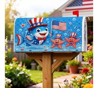 Couverture magnétique pour boîte aux lettres motif poisson caricatural, étoile de mer et drapeau américain du 4 juillet pour décoration de jardin, terrasse, 45,7 x 53,3 cm, bleu