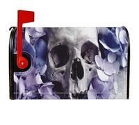 Couverture magnétique pour boîte aux lettres motif tête de mort, fleurs d'hortensia foncé gothique, Halloween, pour décoration extérieure de cour, 45,7 x 53,3 cm