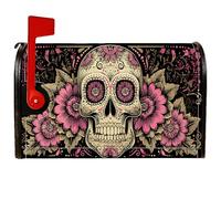 Couverture magnétique pour boîte aux lettres motif tête de mort, vintage, bohème, fleurs, feuilles, Halloween, boîte aux lettres pour décoration extérieure, cour, 53,3 x 64,9 cm