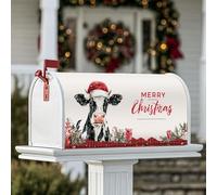 Couverture magnétique pour boîte aux lettres motif vache - Chapeau de Père Noël festif - Cadeau de Noël - Rouge - Pour décoration de porte d'entrée - 45,7 x 53,3 cm