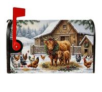 Couverture magnétique pour boîte aux lettres Motif vache des Highlands | Vache des Highlands, couvercle de boîte aux lettres, scène de ferme, paysage d'hiver, style rustique de ferme