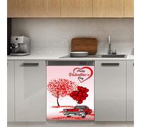 Couverture magnétique pour lave-vaisselle Happy Valentine's Day, panneau magnétique décoratif en forme de cœur romantique pour réfrigérateur, cuisine, décoration de porte, 58,4 x 66 cm