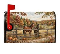 Couverture magnétique rustique pour boîte aux lettres Motif chevaux 53,3 x | Clôture rustique, couverture de poteau de boîte aux lettres, paysage de récolte, citrouilles, paysage de campagne