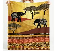 Couverture Microfibre de imprimée Décor Africain, 150x200 cm | Plaid Doux Polaire Douce Chaude et Confortable Éléphant Acacia Savane,Jaune Moutarde Chaude et Confortable Couverture Cadeaux