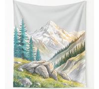 Couverture Microfibre de imprimée Décor aquarelle, 200x200 cm | Plaid en Doux Polaire Douce Chaude et Confortable sommets conifères,gris pierre Chaude et Confortable Couverture pour Cadeaux