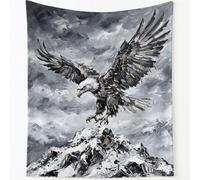 Couverture Microfibre de imprimée Décor peint, 150x200 cm | Plaid Doux Polaire Douce Chaude et Confortable aigle sommetsneigés,gris pierre Chaude et Confortable Couverture pour Cadeaux
