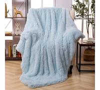 Couverture Moelleuse Couvre-lit Léopard Jeter Couverture Couleur Unie pour Canapé Canapé Décoratif Shag Fausse Fourrure Polaire Chambre Maison, Sky Blue, 152x203cm