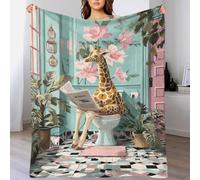 Couverture moelleuse en microfibre motif girafe lisant le journal dans la salle de bain, idéale pour les pique-niques et comme cadeau pour la famille et les amis, 100 x 130 cm (40 x 50 pouces).