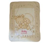 Couverture moelleuse et chaude avec broderie (nom + date de naissance, etc.) - et avec un magnifique motif appliqué (couple de ours - beige)