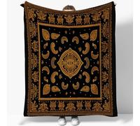 Couverture Motif Cachemire Traditionnel Et Sophistiqué Noir Or, Douce Couvertures en Flanelle Convient Adultes et Enfants, Chaleur Duveteux Imprimé Couverture pour Canapés Lit Voyage 100 x 130 cm