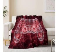 Couverture Motif Manette Circuits Lumineux Matrice Points, Rouge Blanc | Plaid Polaire avec Cyber Technologie pour Enfants Garçons et Filles, Légère et Douce pour Chambre et Canapé, 130 x 150 cm