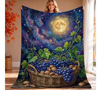 Couverture motif raisin rustique avec feuilles d'automne - Couverture pelucheuse compacte et décorative pour canapé, lit, chaise, bureau - 152,4 x 203,2 cm