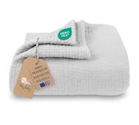Couverture mousseline bébé coton 100 x 150 cm - Plaid gaze câlin lange muslin drap enfant fin tissu d’emmaillotage couette légère nourrisson linge de lit pour petit Certificat Oeko-Tex Gris