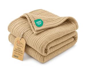 Couverture mousseline bébé coton 100 x 150 cm - Plaid gaze câlin lange muslin drap enfant fin tissu d’emmaillotage couette légère nourrisson linge de lit pour petit Certificat Oeko-Tex Beige