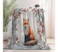 Couverture Nature Renard Roux Hiver Feuilles Rouges Plaid Polaire 150 x 100 cm Halloween en Flanelle L'automne, Couvertures et Plaids Chaude Douillet, pour Canapé lit Chaise Orange Blanc