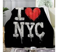 Couverture New York - Plaid Polaire Ville J'aime New York - Plaid Lit 2 Personnes en Flanelle Douce et Chaude - Decoration Canape et Couvre Lit 230x270 cm, G-1058